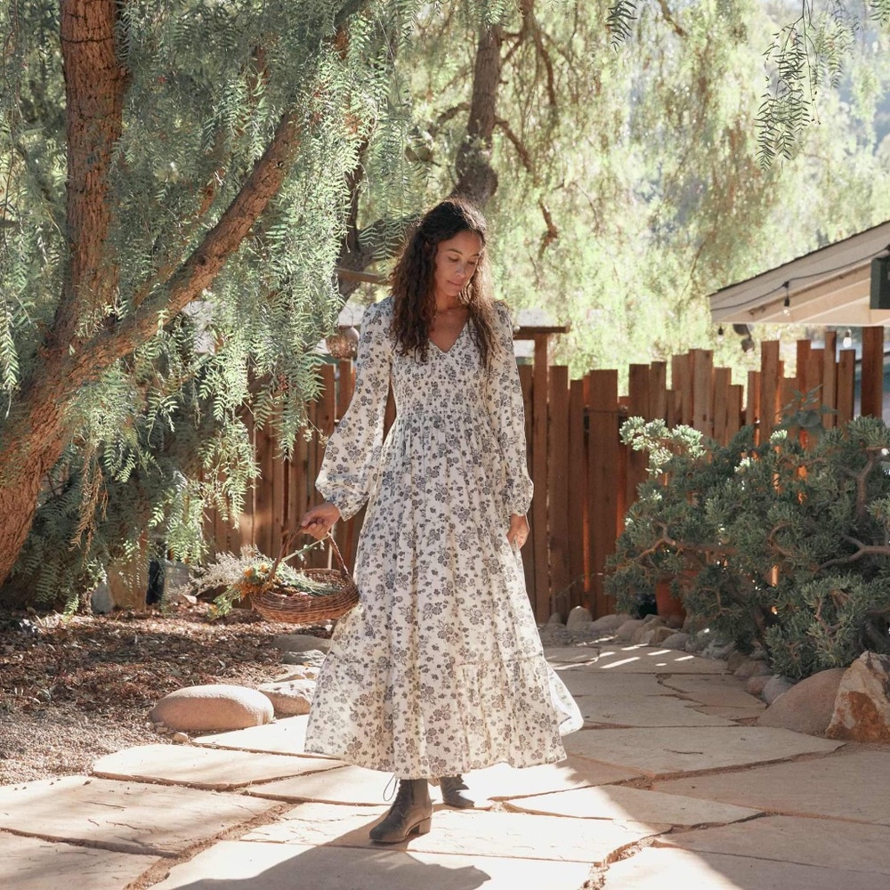 CHRISTY DAWN The Aimee Dress | Navy Vine XL Puff Sleeve Floral Maxi